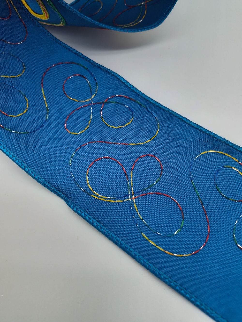 FARRISILK Embroidered Cord Ribbon Blue Multicolor Wired 4" 10 Yards NWT - Picture 5 of 6